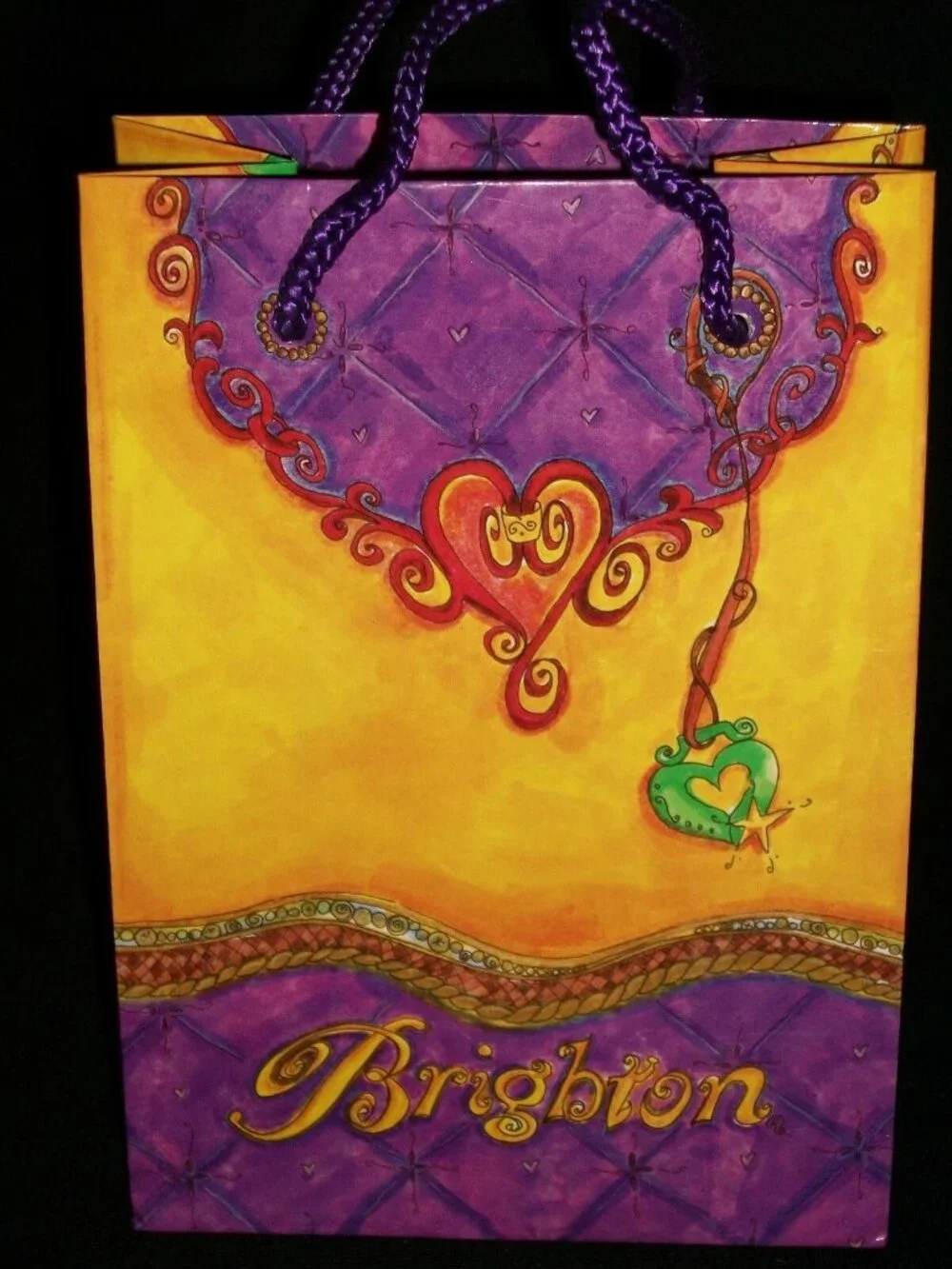 Brighton Purple & Yellow Gift Bag With Rope Handles - Fancy & Colorful Design